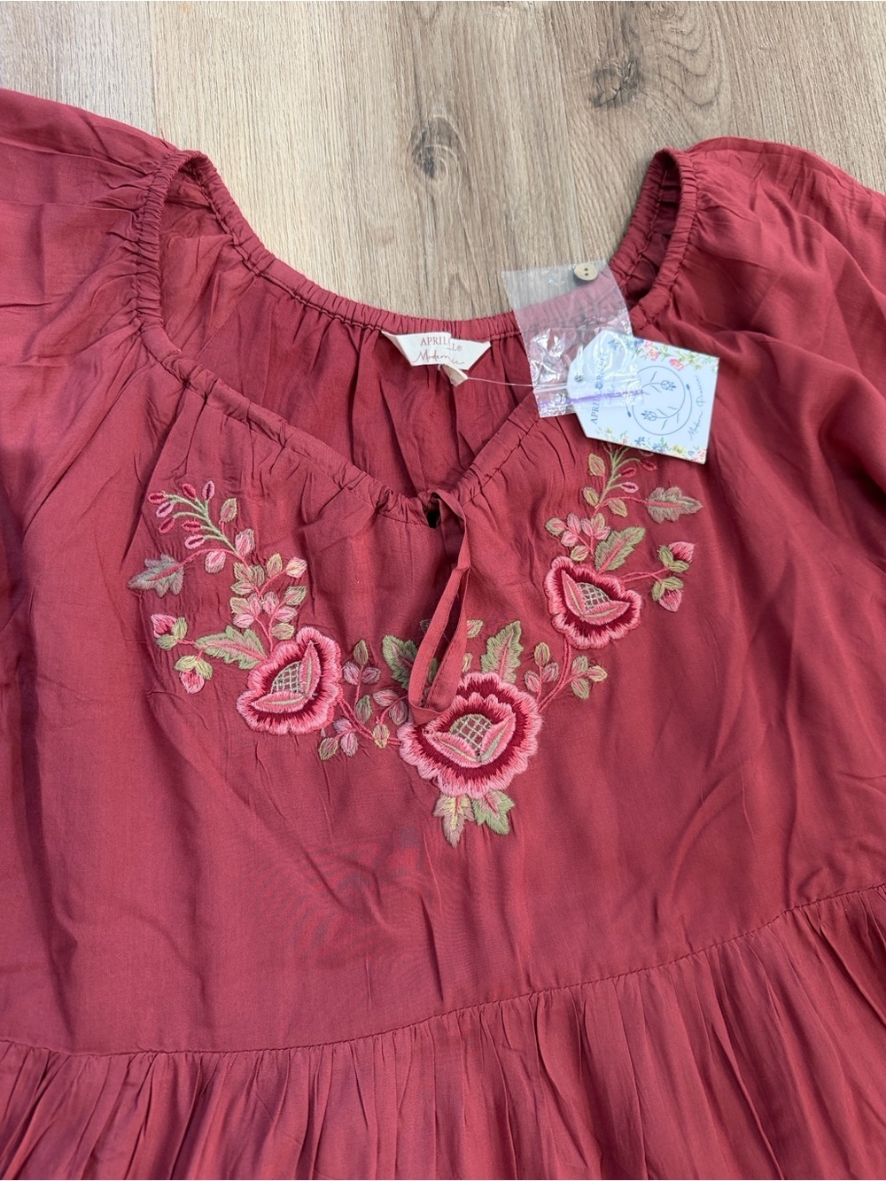 NWT April Cornell Muse Dress in Wine Red Floral Midi Tie Back Tiered Size Medium - Picture 4 of 14